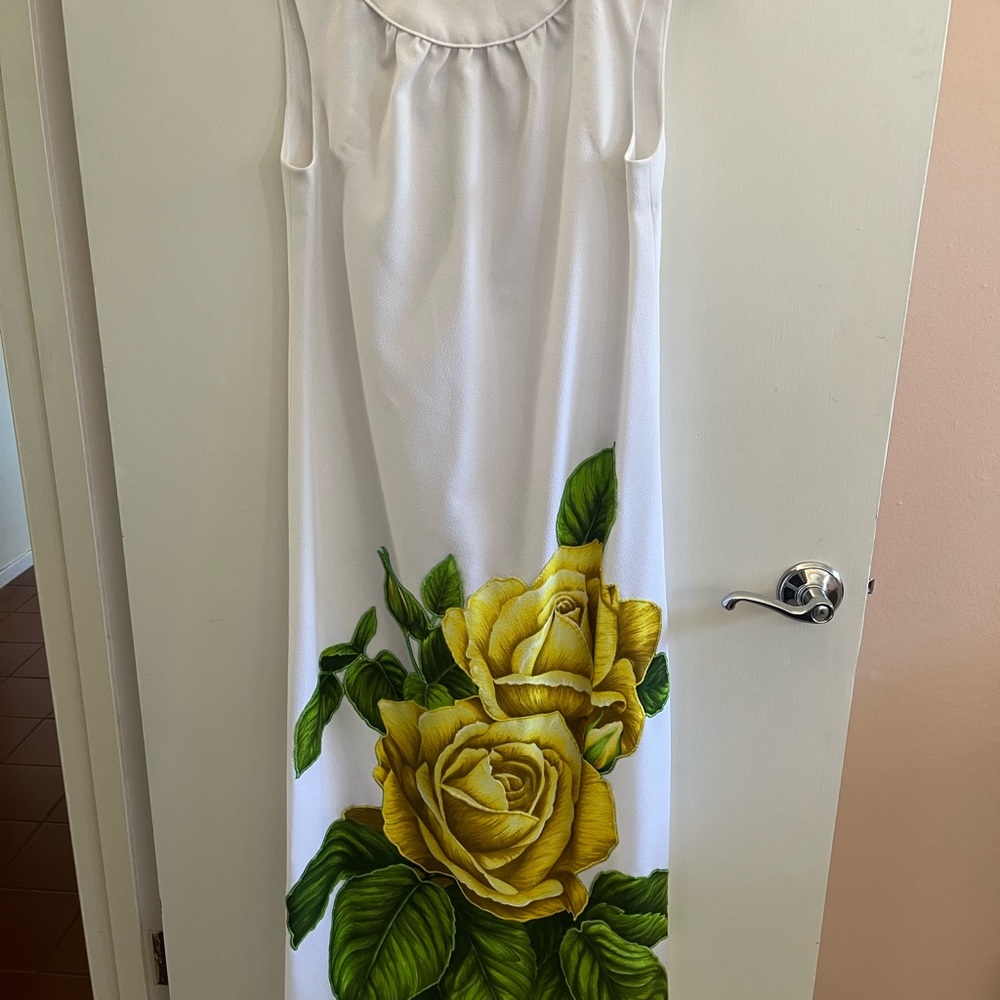 Vintage Palm Royale White Dress with Yellow Rose Print